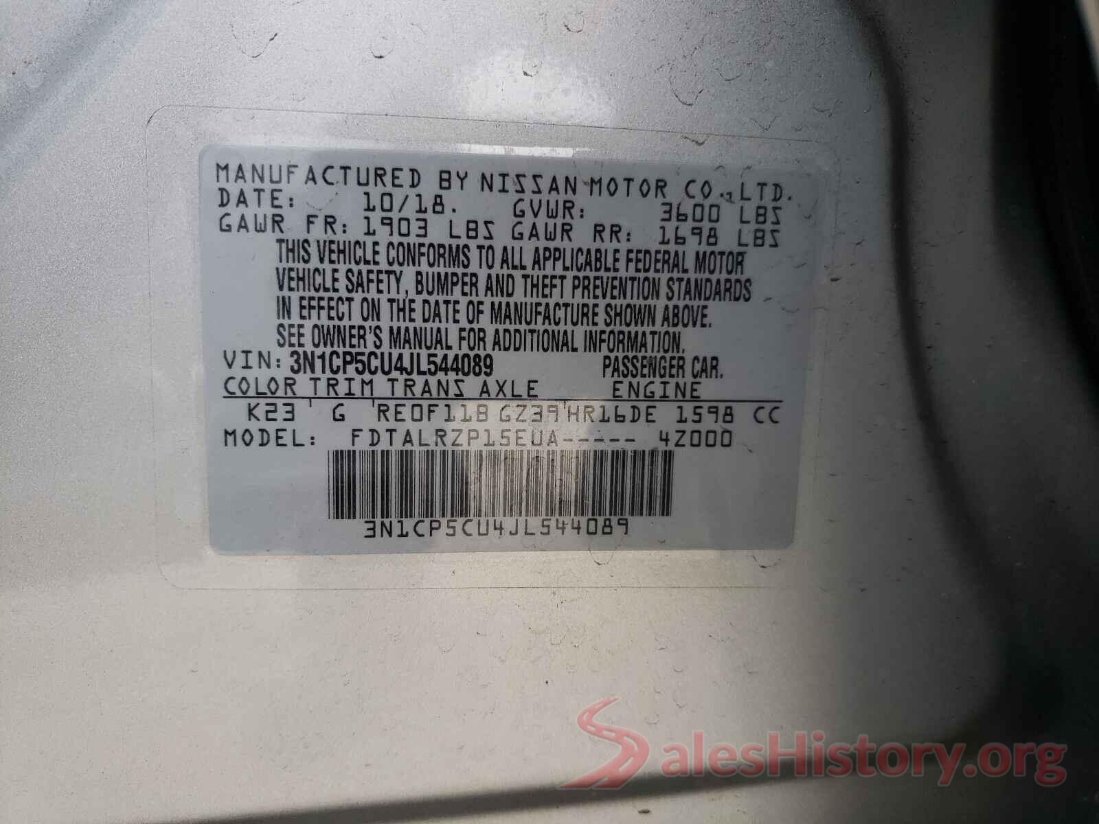 3N1CP5CU4JL544089 2018 NISSAN KICKS