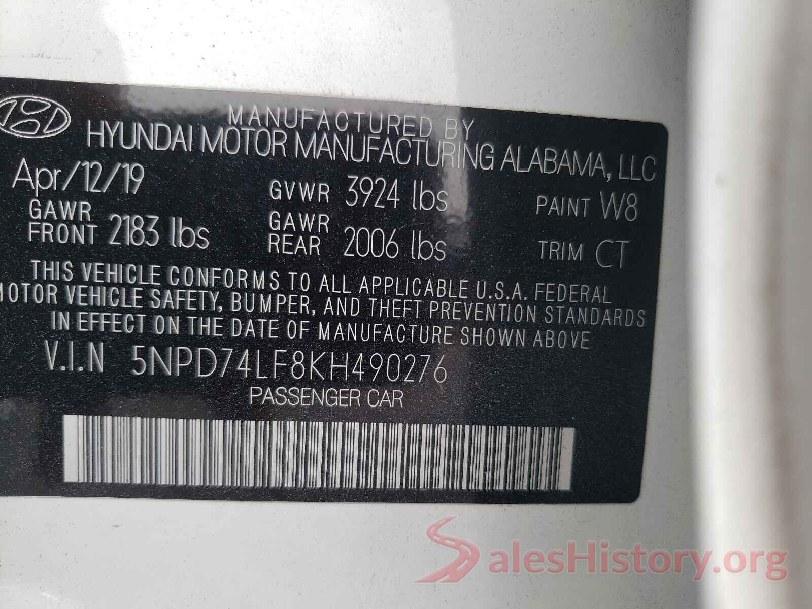 5NPD74LF8KH490276 2019 HYUNDAI ELANTRA