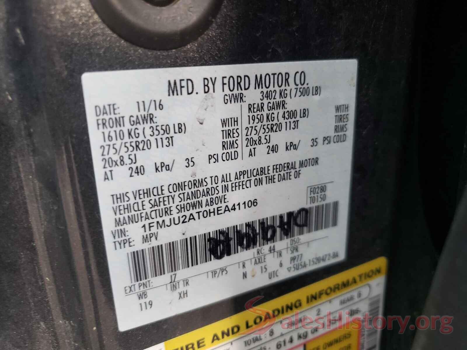 1FMJU2AT0HEA41106 2017 FORD EXPEDITION