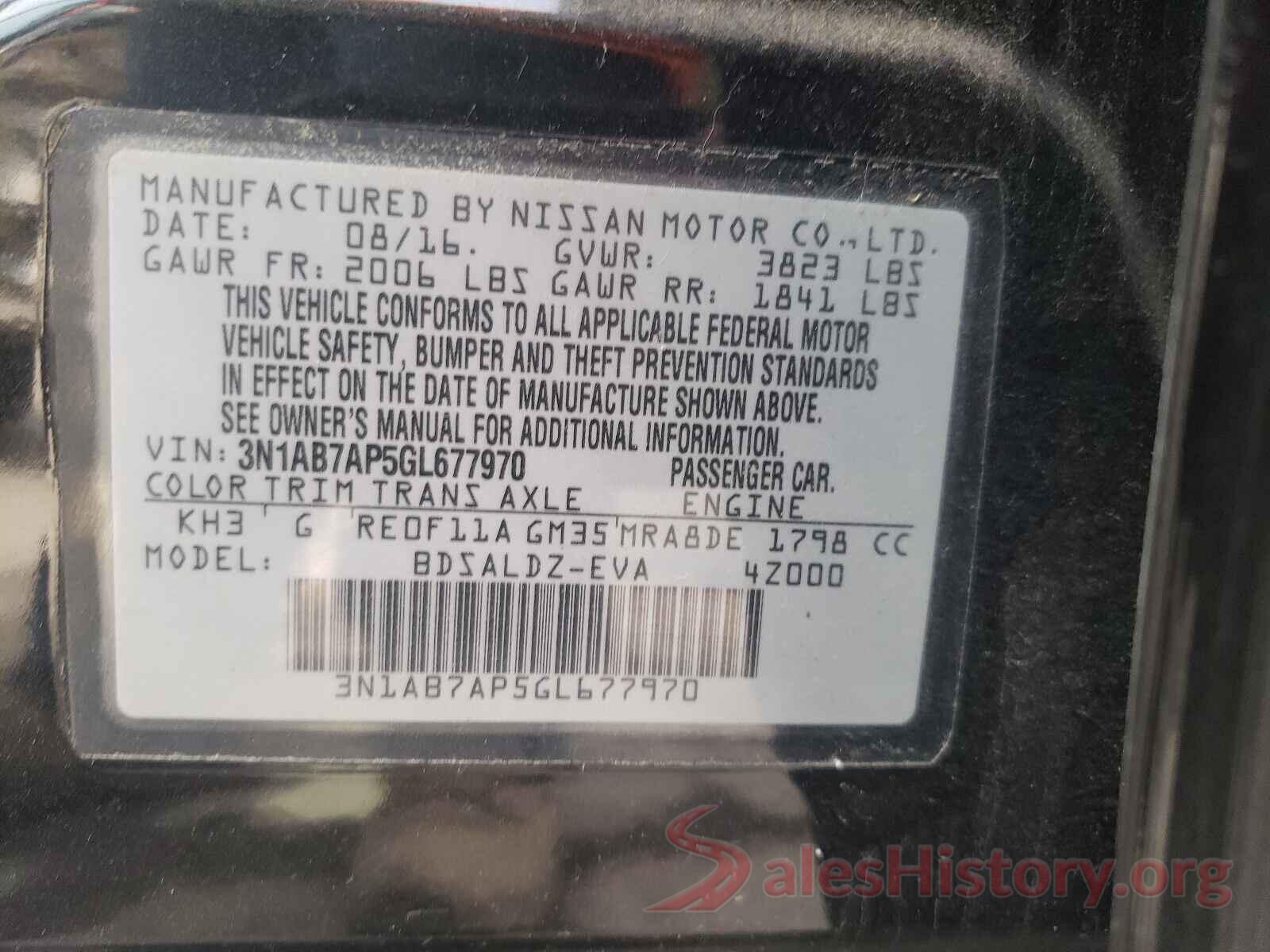 3N1AB7AP5GL677970 2016 NISSAN SENTRA