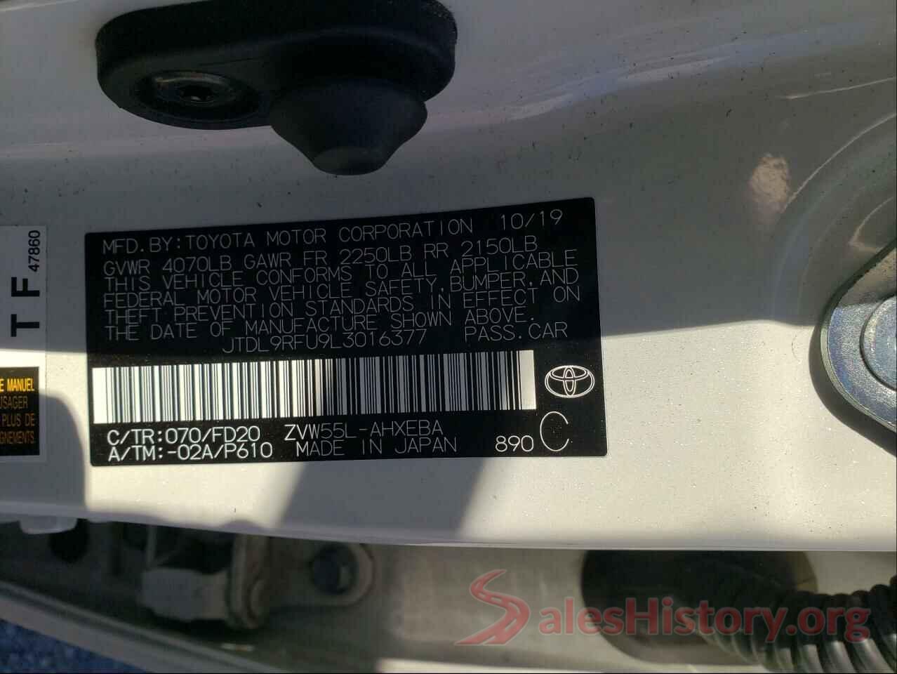 JTDL9RFU9L3016377 2020 TOYOTA PRIUS