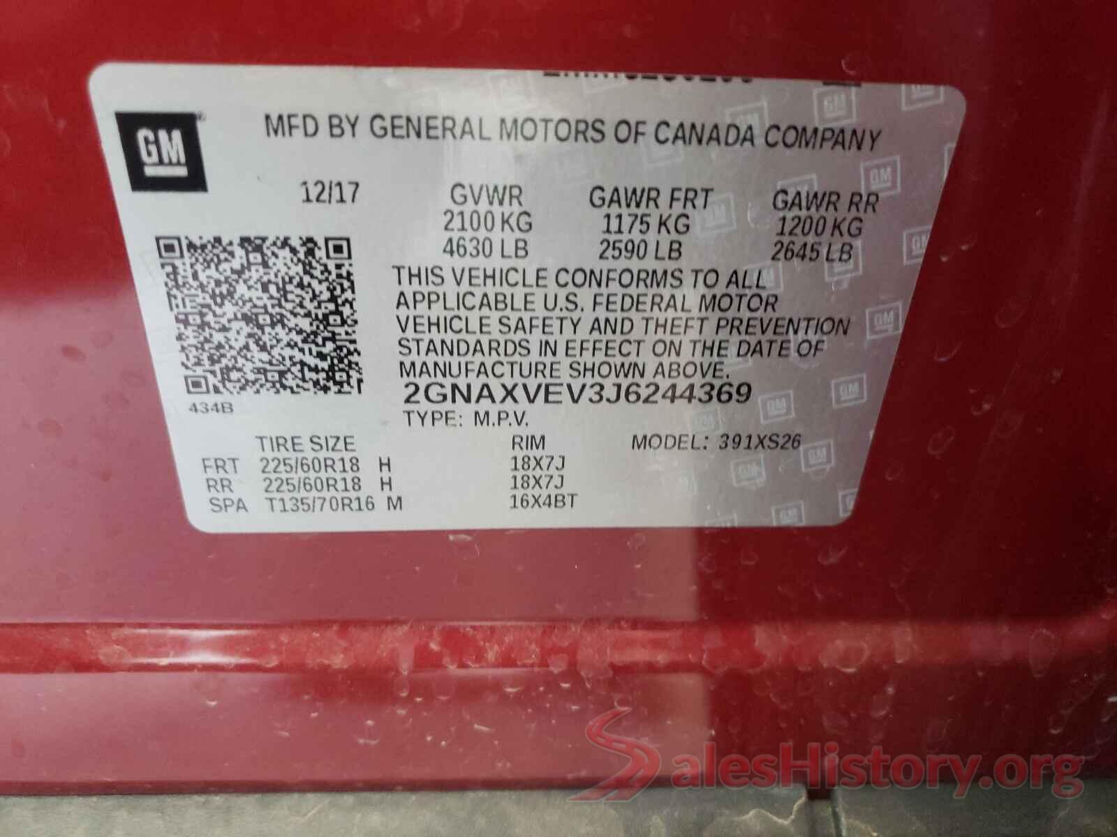 2GNAXVEV3J6244369 2018 CHEVROLET EQUINOX