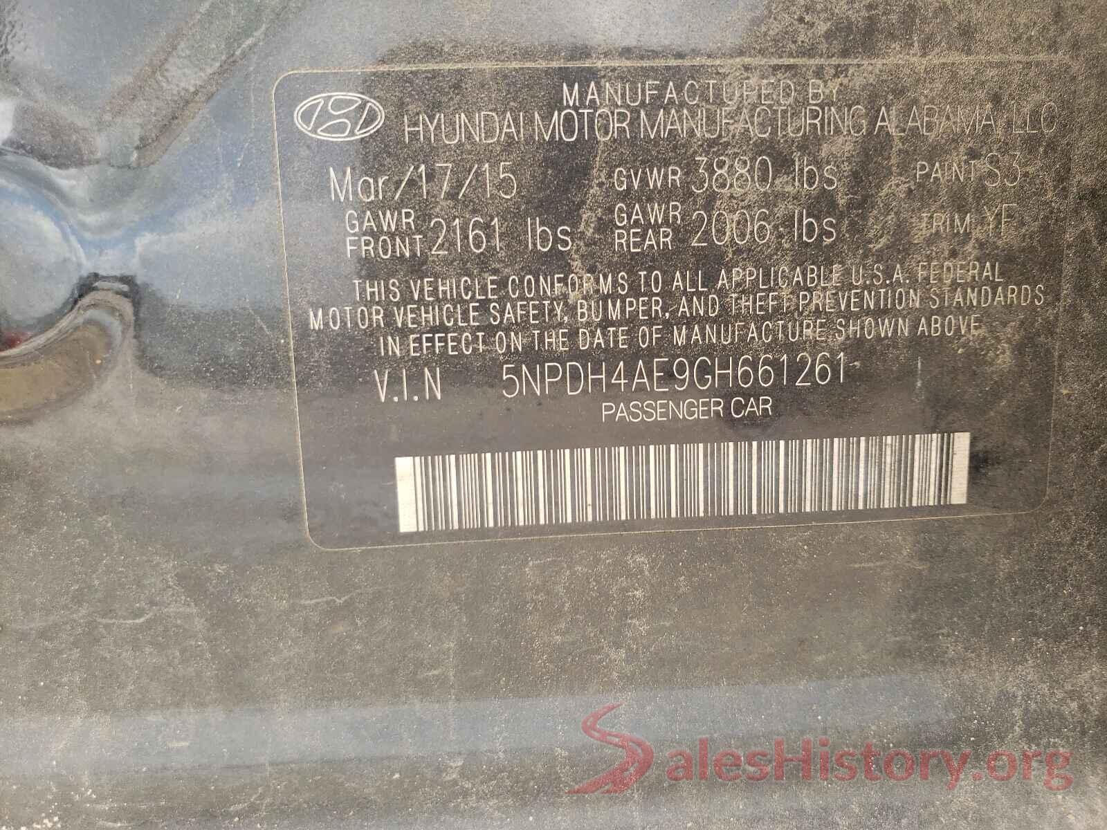 5NPDH4AE9GH661261 2016 HYUNDAI ELANTRA