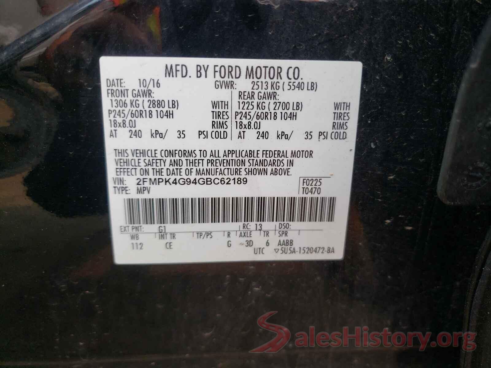 2FMPK4G94GBC62189 2016 FORD EDGE