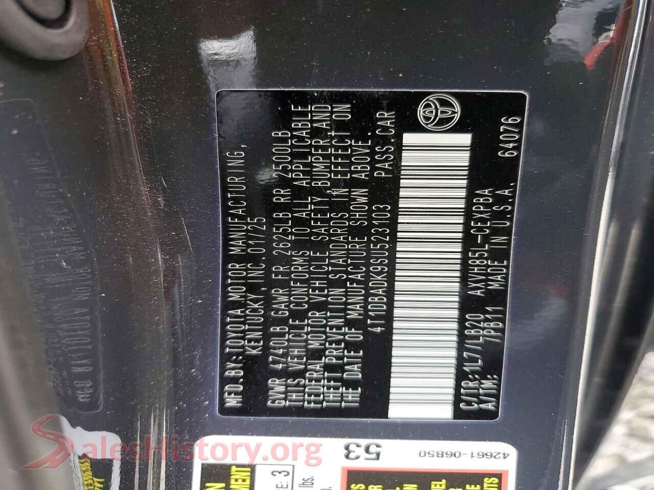 2025 TOYOTA CAMRY VIN 4T1DBADK9SU523103, trunk area