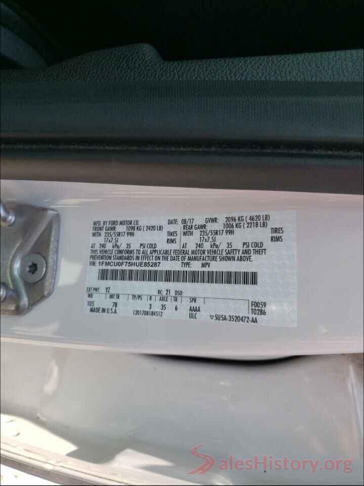 1FMCU0F75HUE85287 2017 FORD ESCAPE