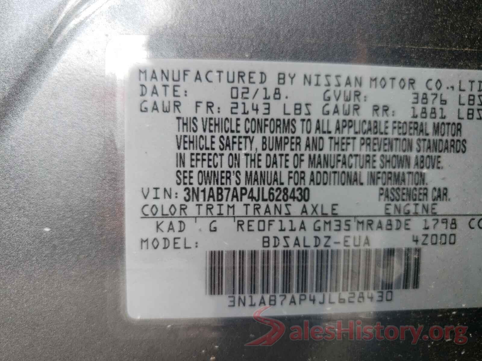 3N1AB7AP4JL628430 2018 NISSAN SENTRA