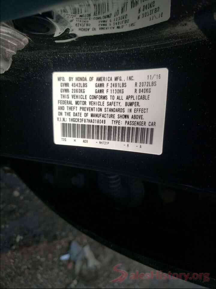 1HGCR3F87HA018049 2017 HONDA ACCORD