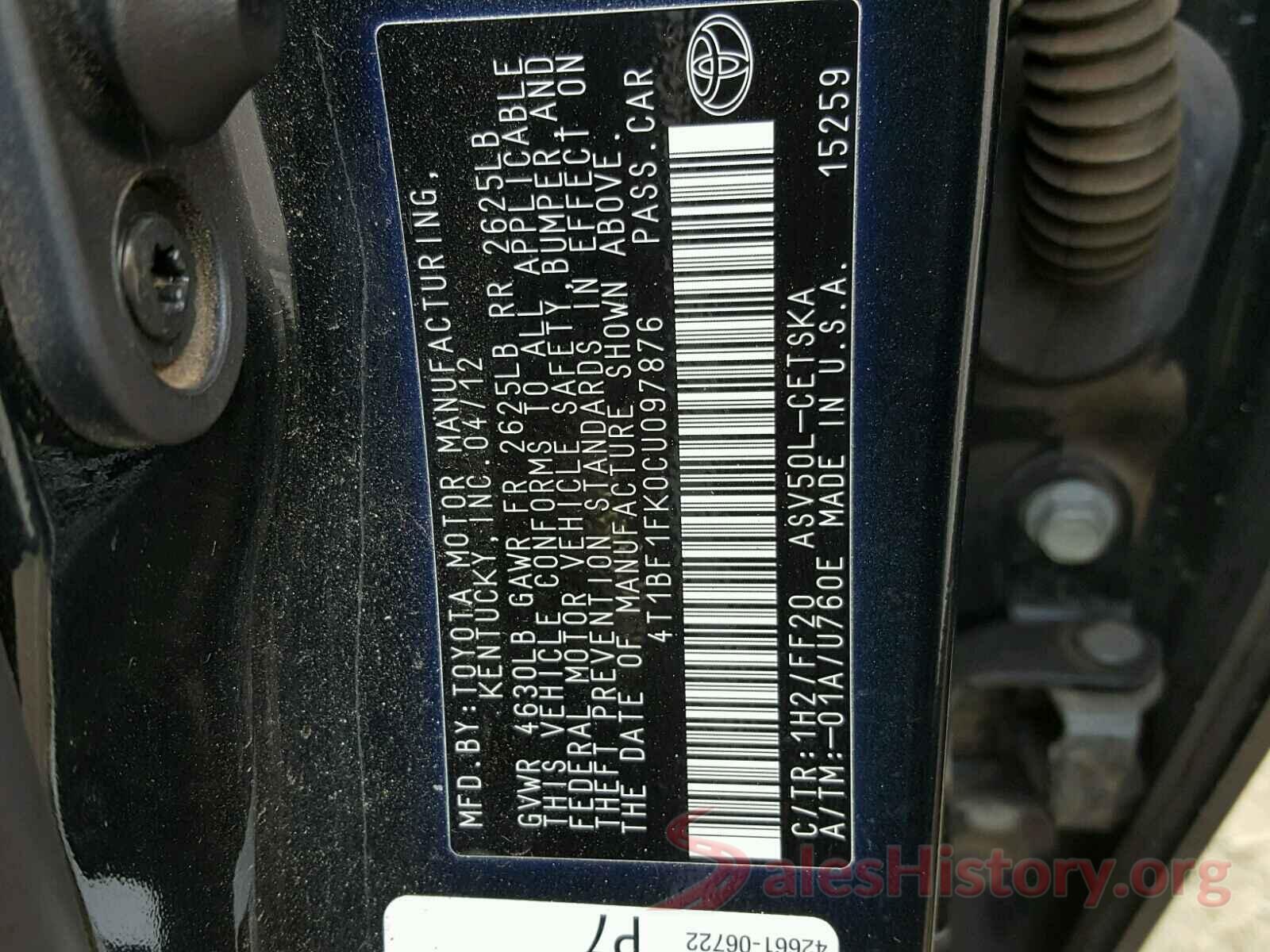 4T1BF1FK0CU097876 2012 TOYOTA CAMRY BASE