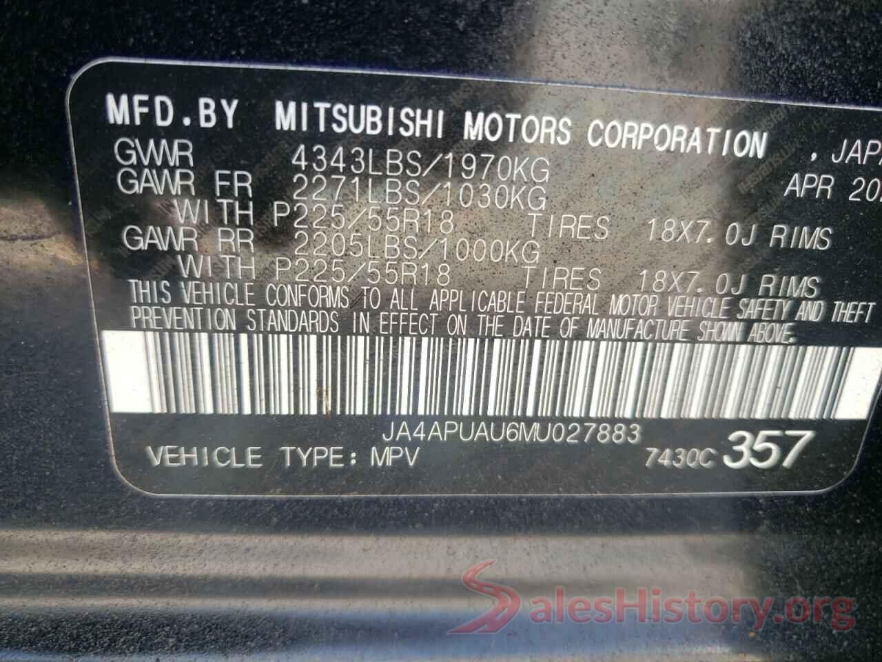 JA4APUAU6MU027883 2021 MITSUBISHI OUTLANDER