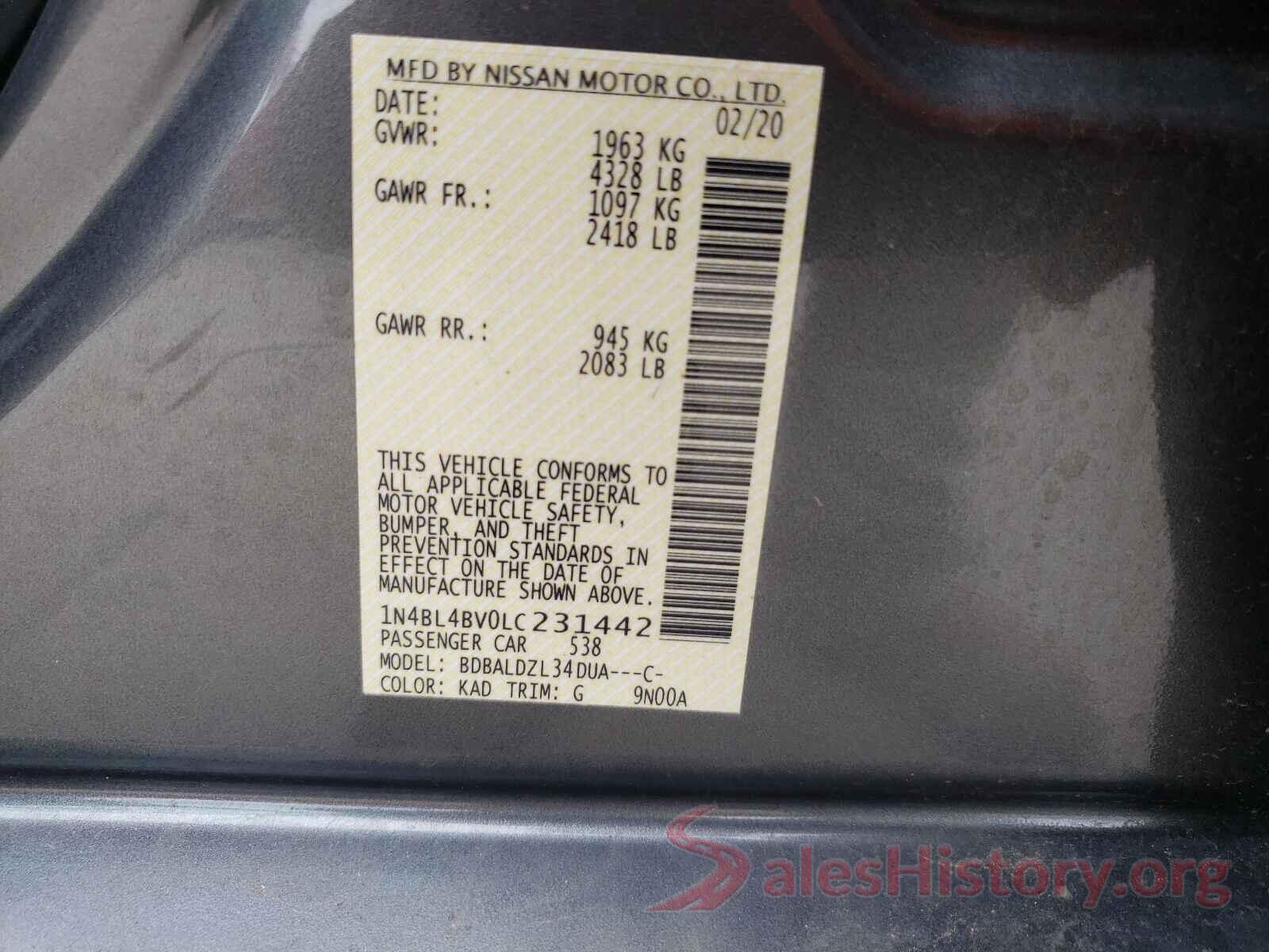 1N4BL4BV0LC231442 2020 NISSAN ALTIMA