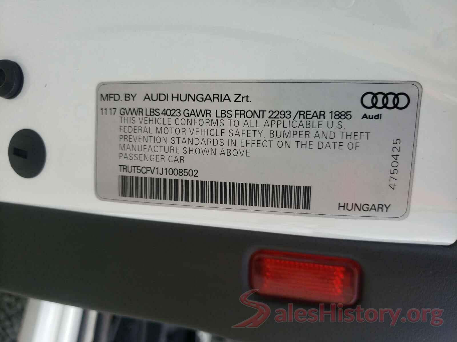 TRUT5CFV1J1008502 2018 AUDI TT