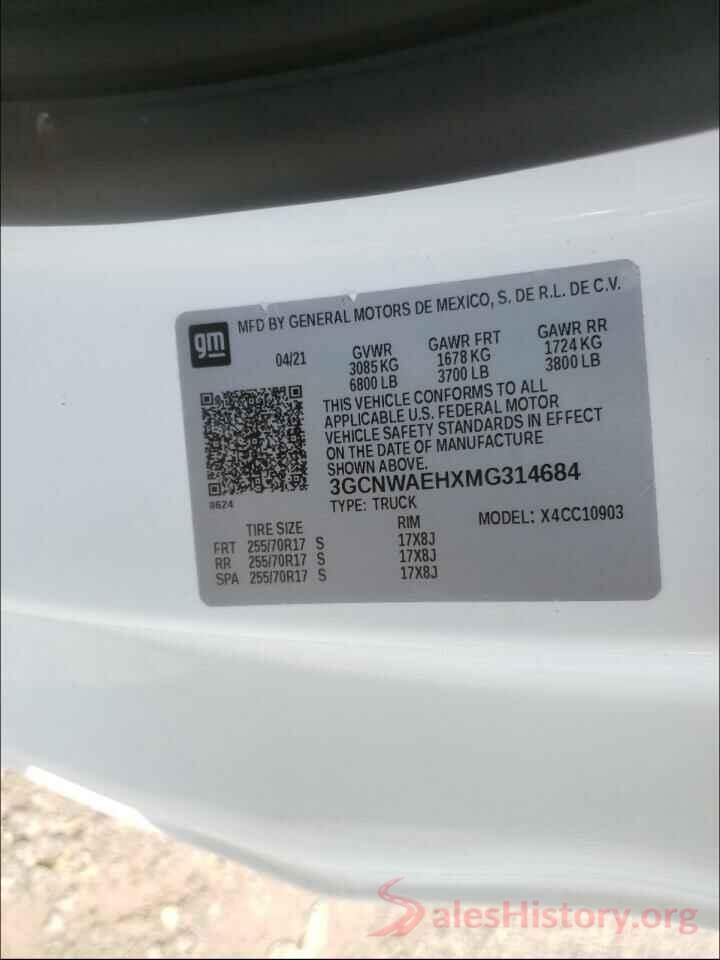 3GCNWAEHXMG314684 2021 CHEVROLET SILVERADO