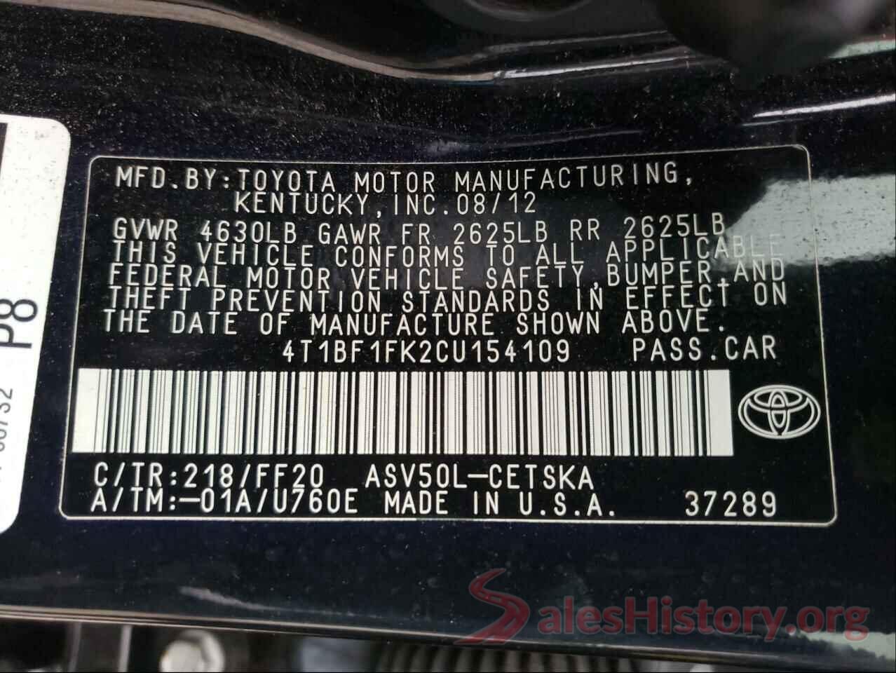 4T1BF1FK2CU154109 2012 TOYOTA CAMRY