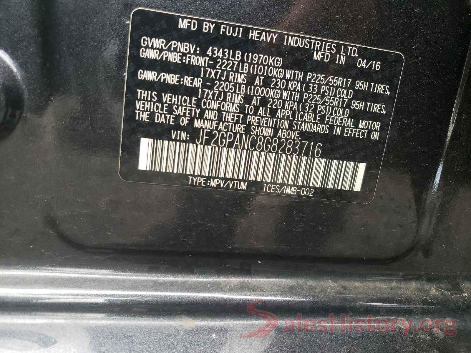 JF2GPANC8G8283716 2016 SUBARU CROSSTREK