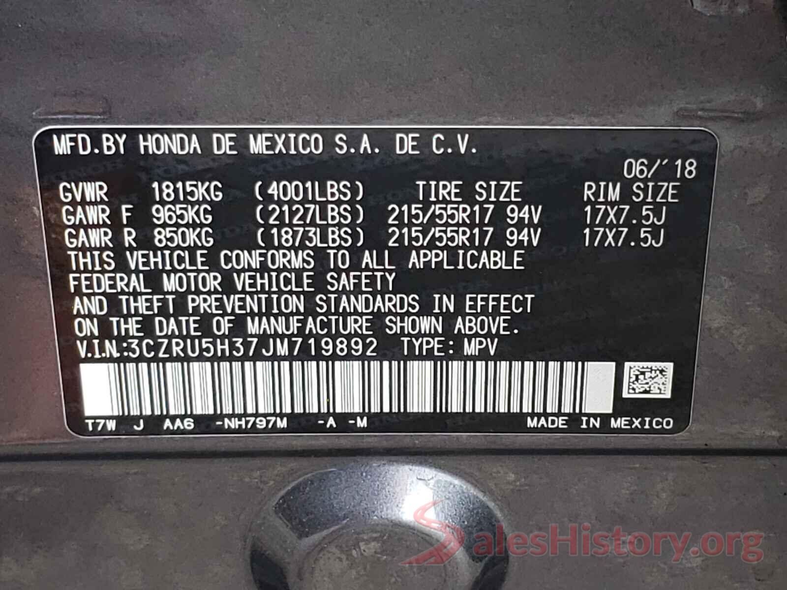 3CZRU5H37JM719892 2018 HONDA HR-V