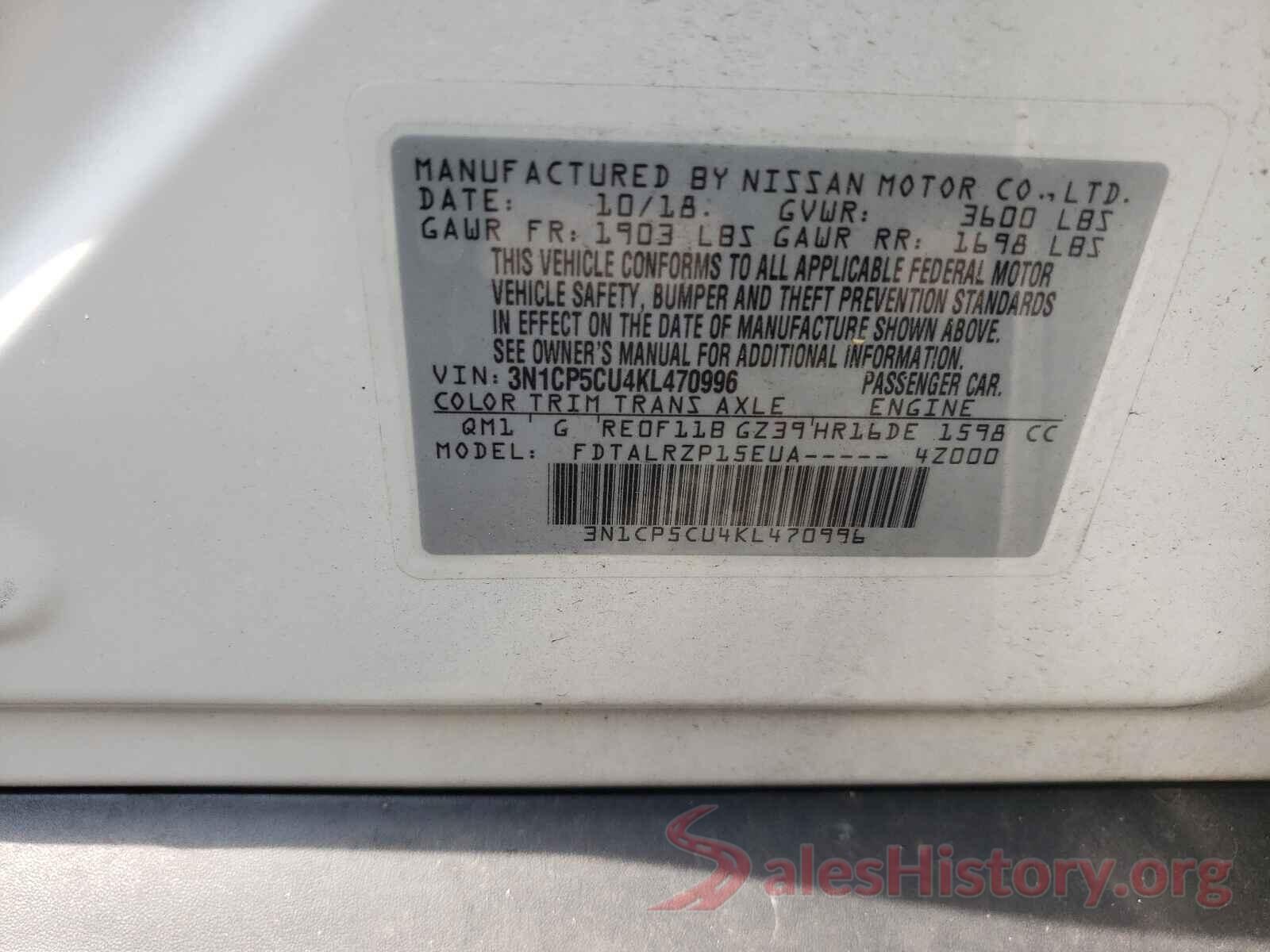 3N1CP5CU4KL470996 2019 NISSAN KICKS