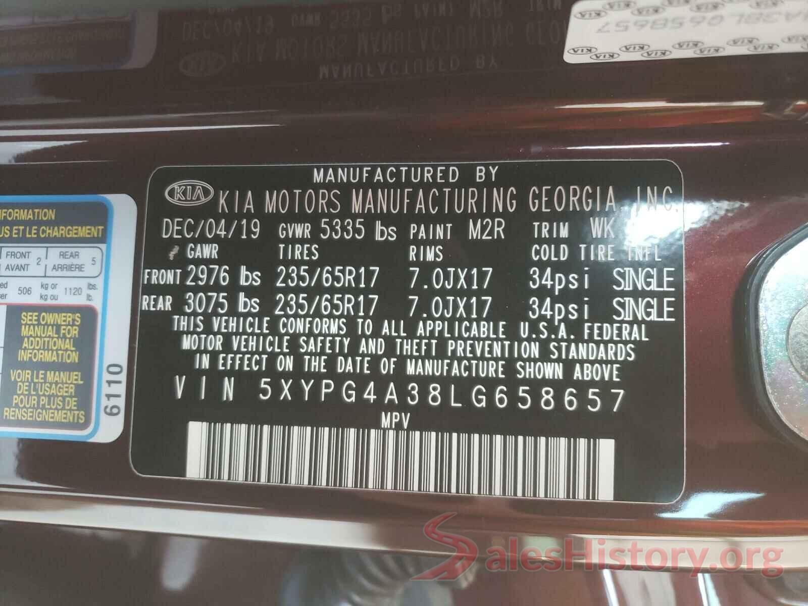 5XYPG4A38LG658657 2020 KIA SORENTO