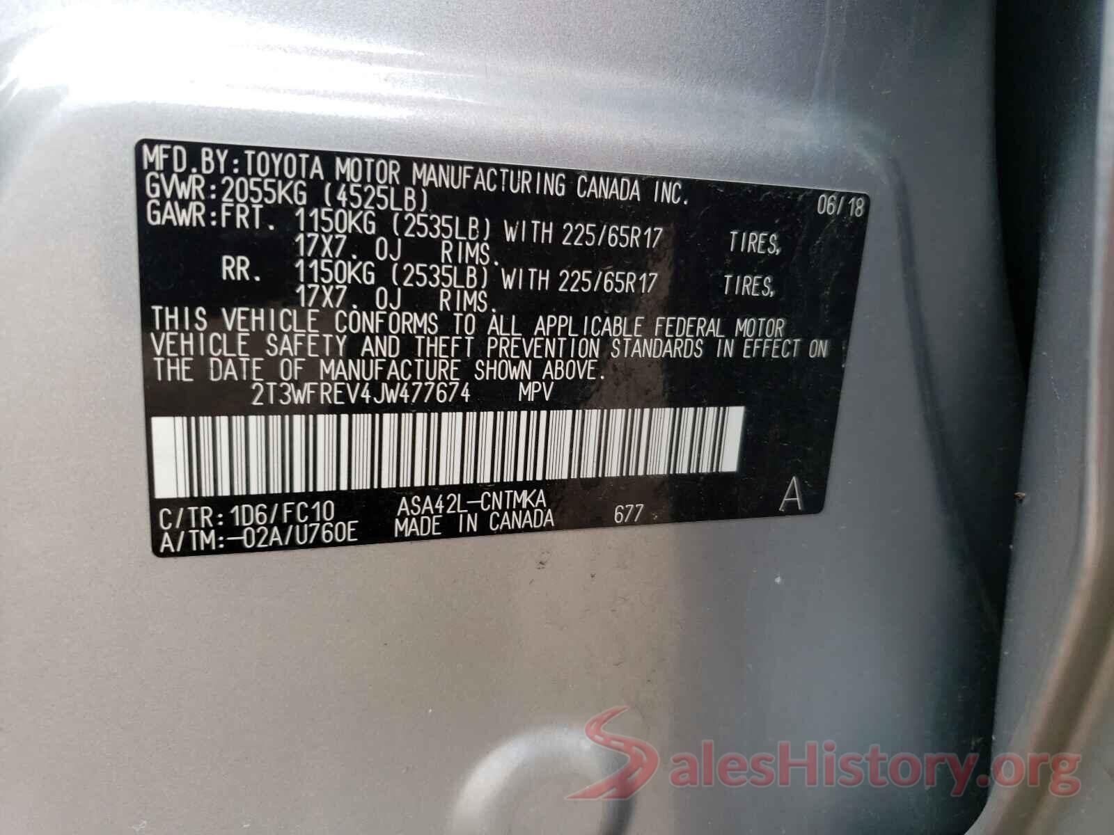 2T3WFREV4JW477674 2018 TOYOTA RAV4