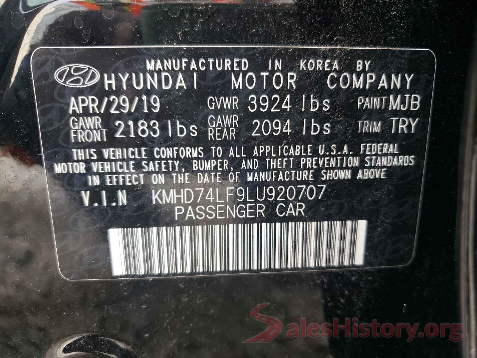 KMHD74LF9LU920707 2020 HYUNDAI ELANTRA