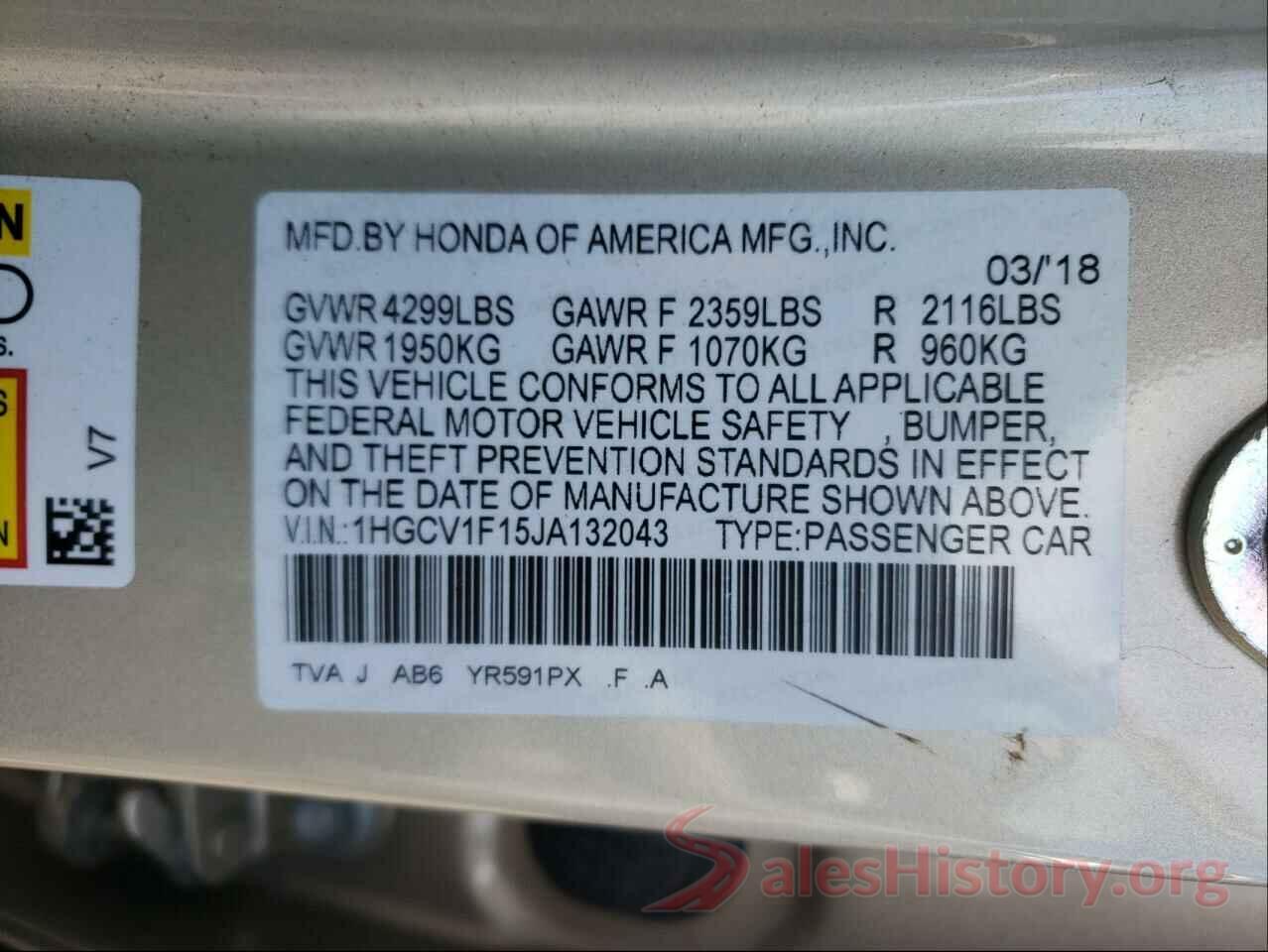 1HGCV1F15JA132043 2018 HONDA ACCORD