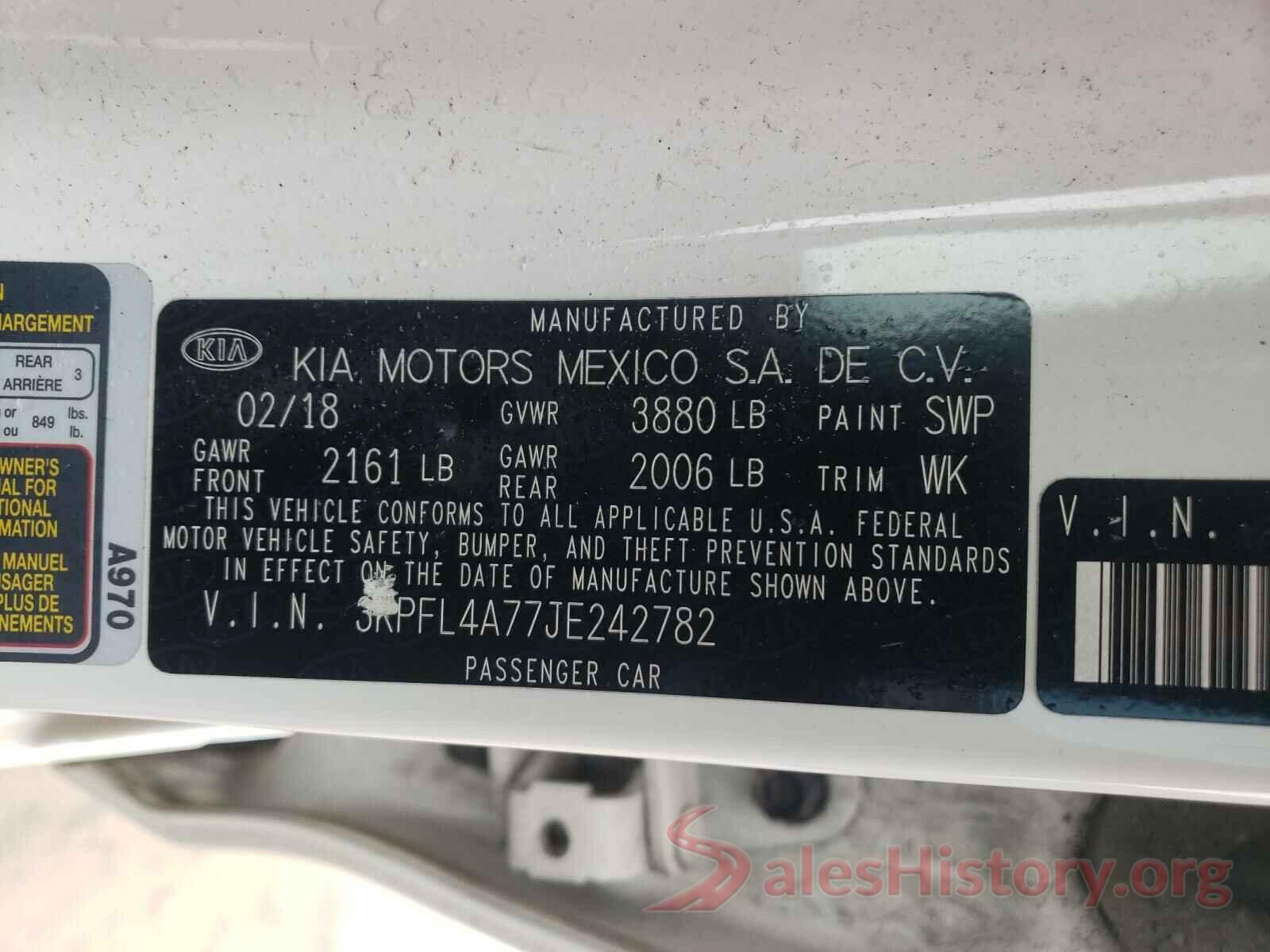 3KPFL4A77JE242782 2018 KIA FORTE