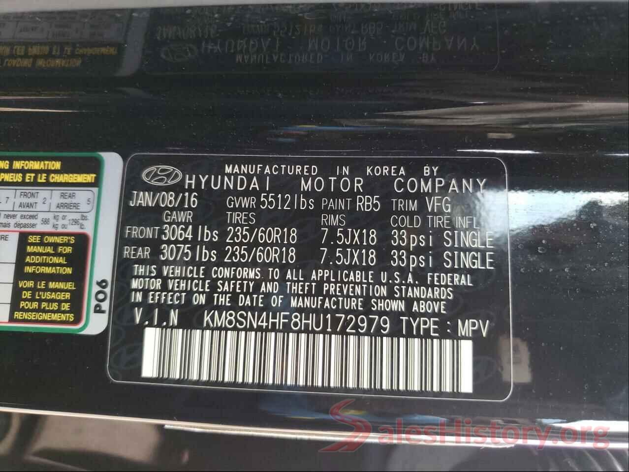 KM8SN4HF8HU172979 2017 HYUNDAI SANTA FE