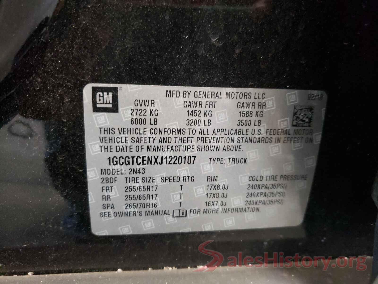 1GCGTCENXJ1220107 2018 CHEVROLET COLORADO