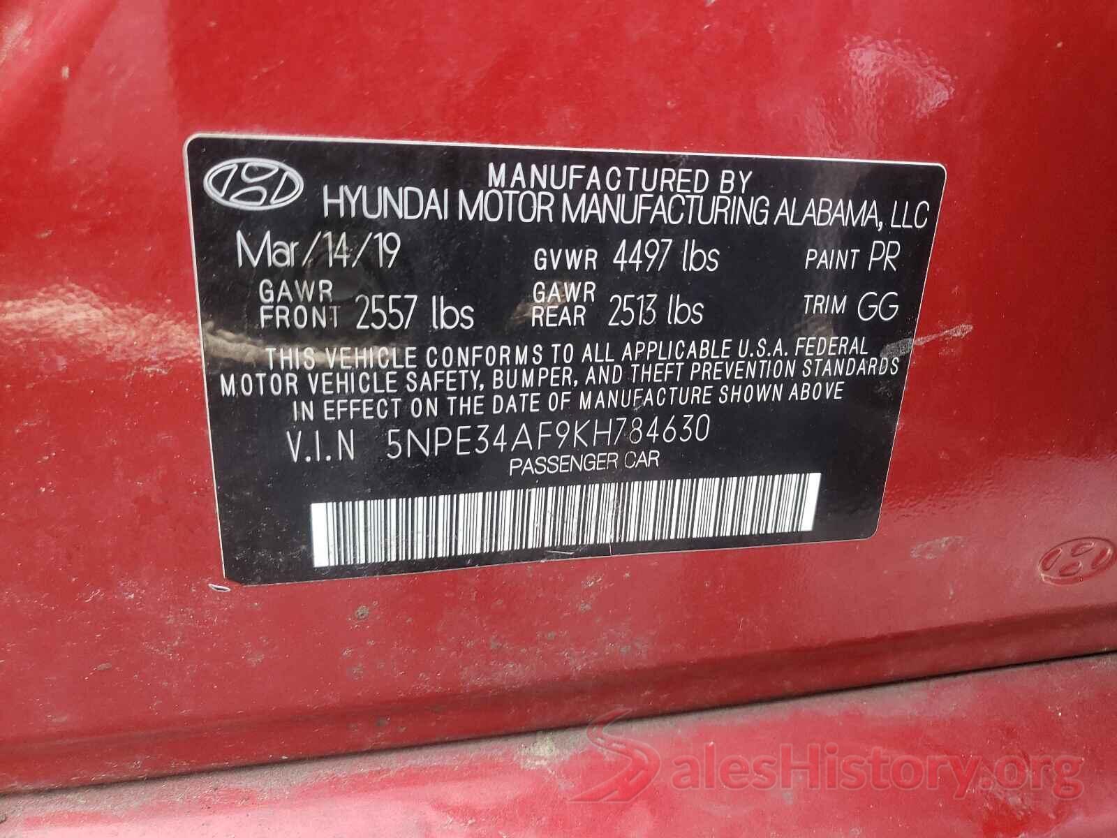 5NPE34AF9KH784630 2019 HYUNDAI SONATA