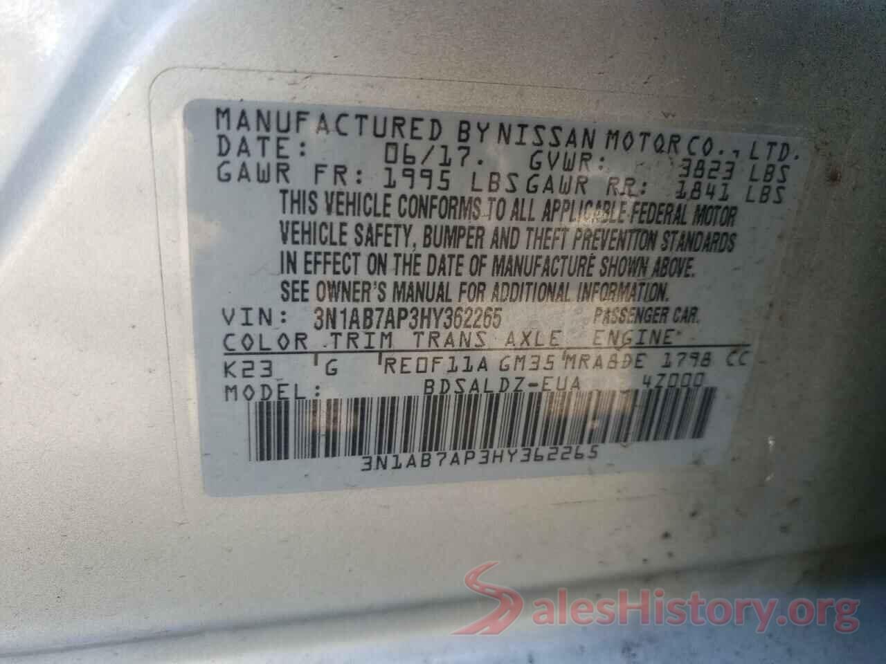 3N1AB7AP3HY362265 2017 NISSAN SENTRA