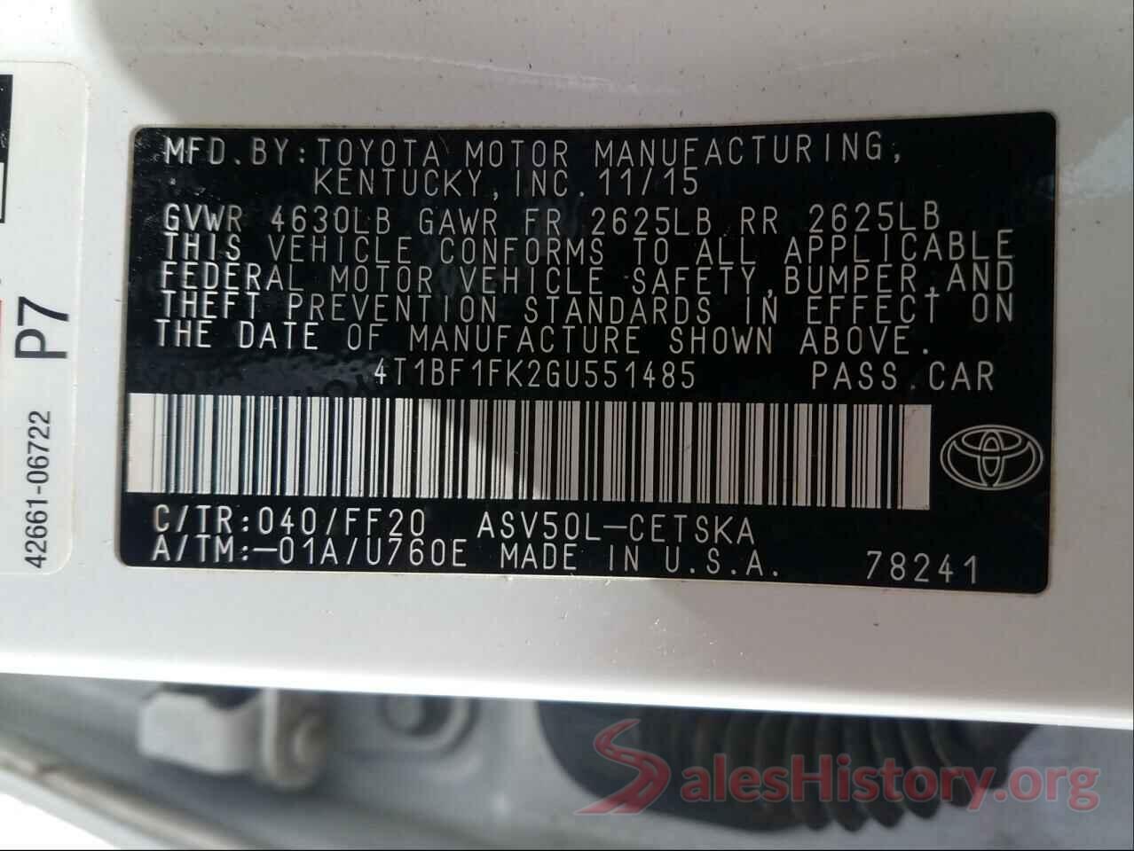 4T1BF1FK2GU551485 2016 TOYOTA CAMRY