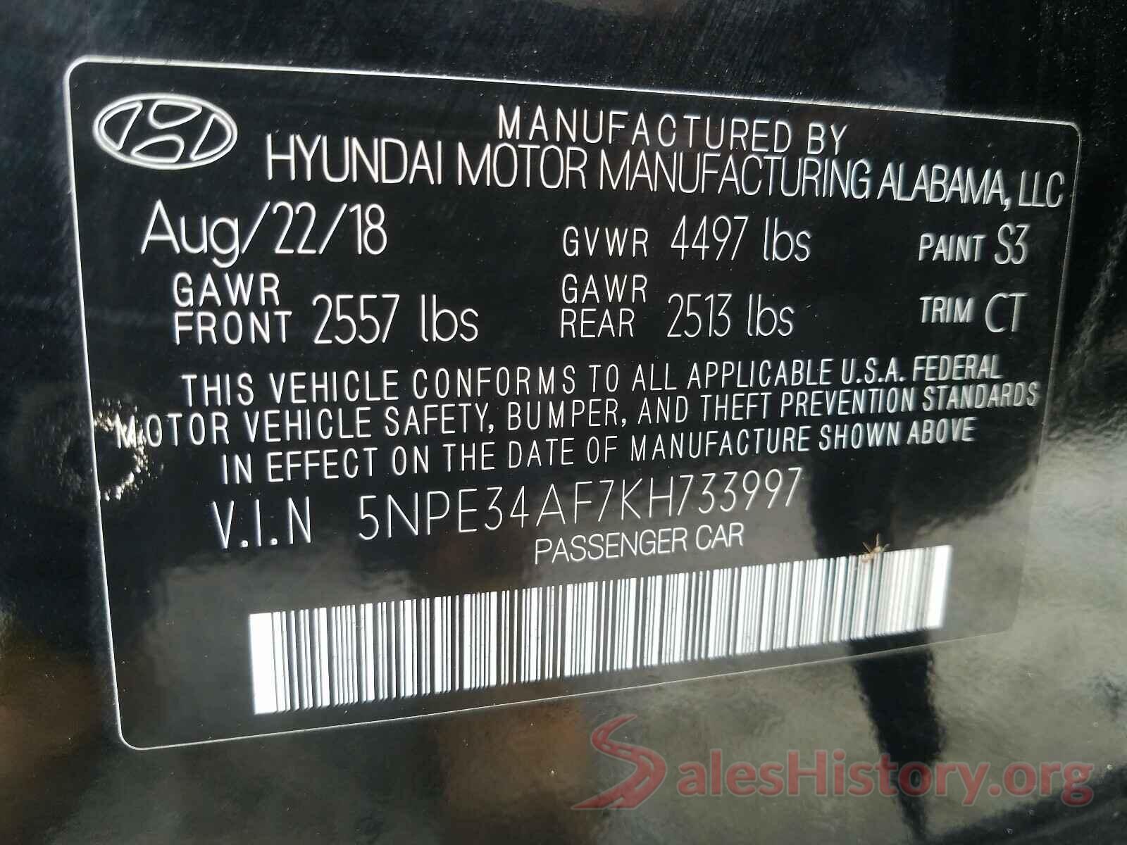 5NPE34AF7KH733997 2019 HYUNDAI SONATA