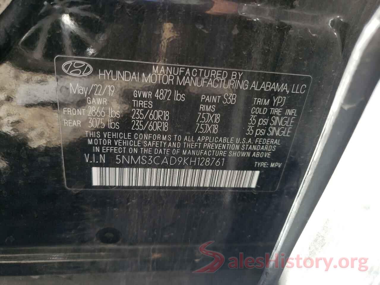 5NMS3CAD9KH128761 2019 HYUNDAI SANTA FE