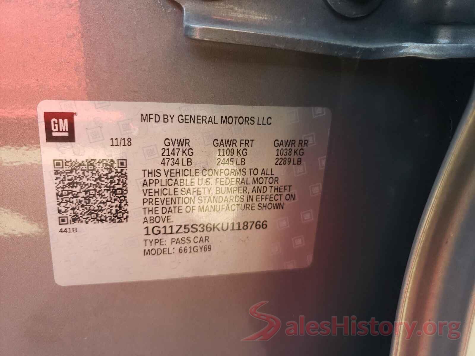 1G11Z5S36KU118766 2019 CHEVROLET IMPALA