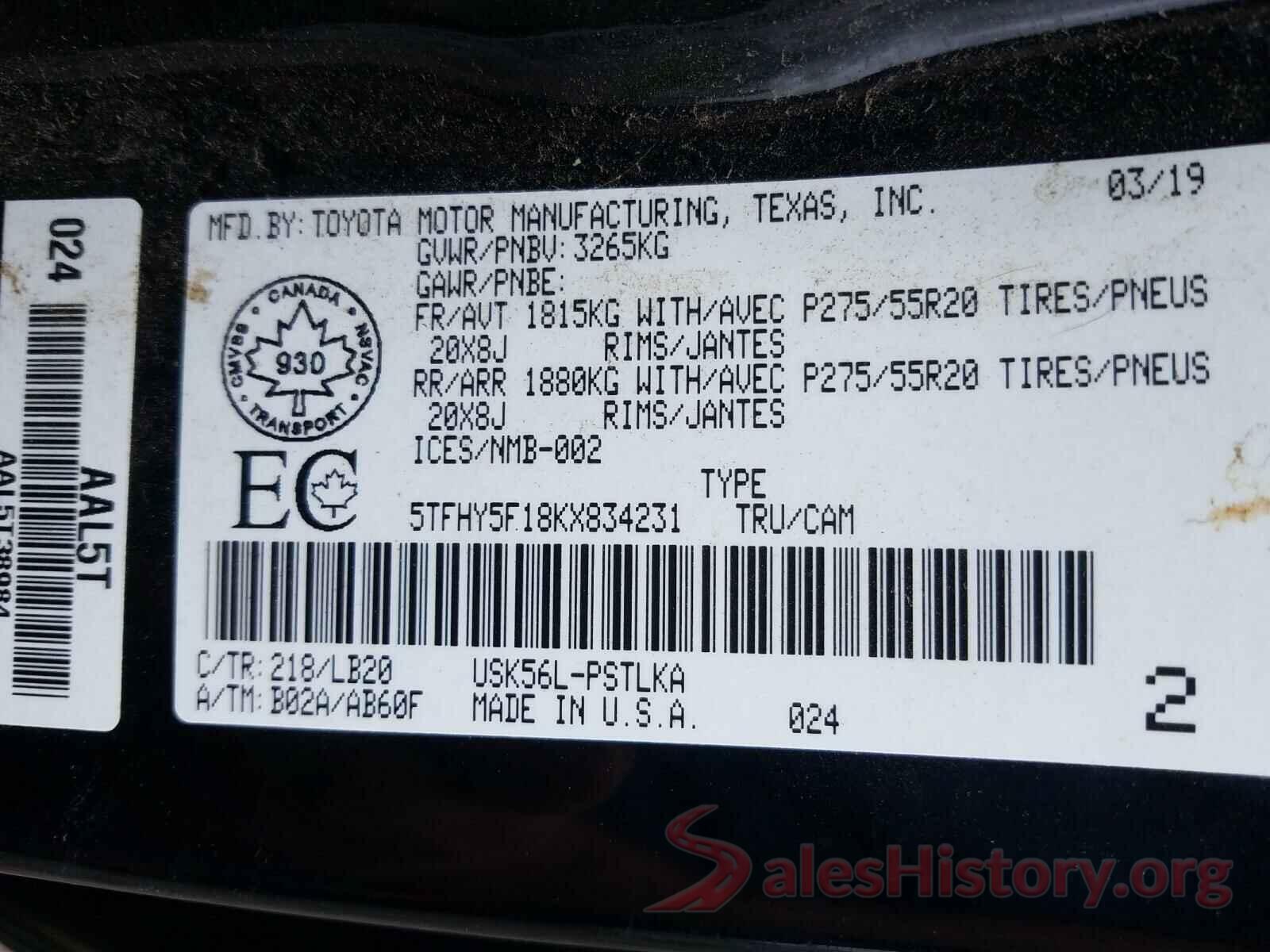 5TFHY5F18KX834231 2019 TOYOTA TUNDRA