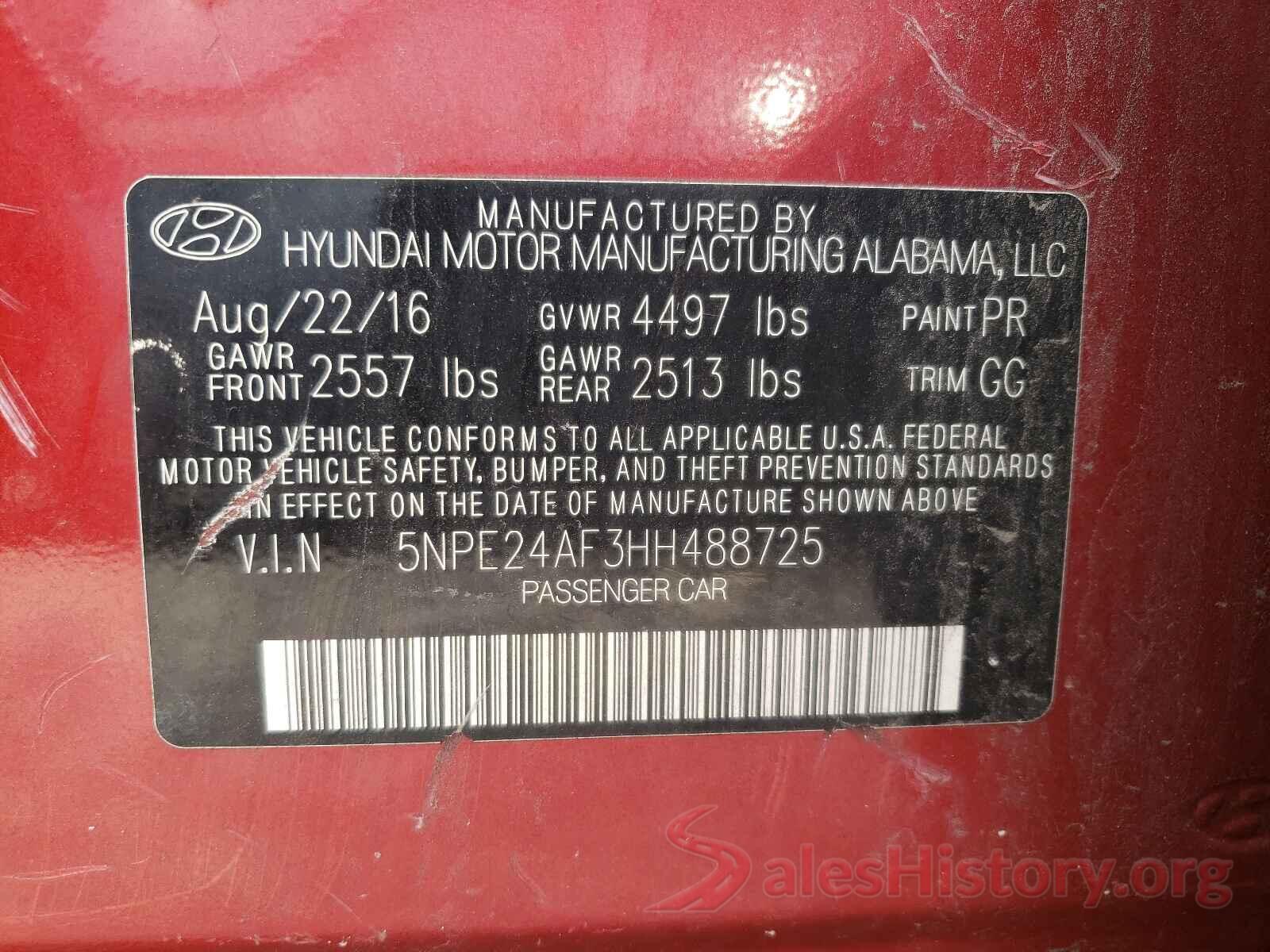 5NPE24AF3HH488725 2017 HYUNDAI SONATA