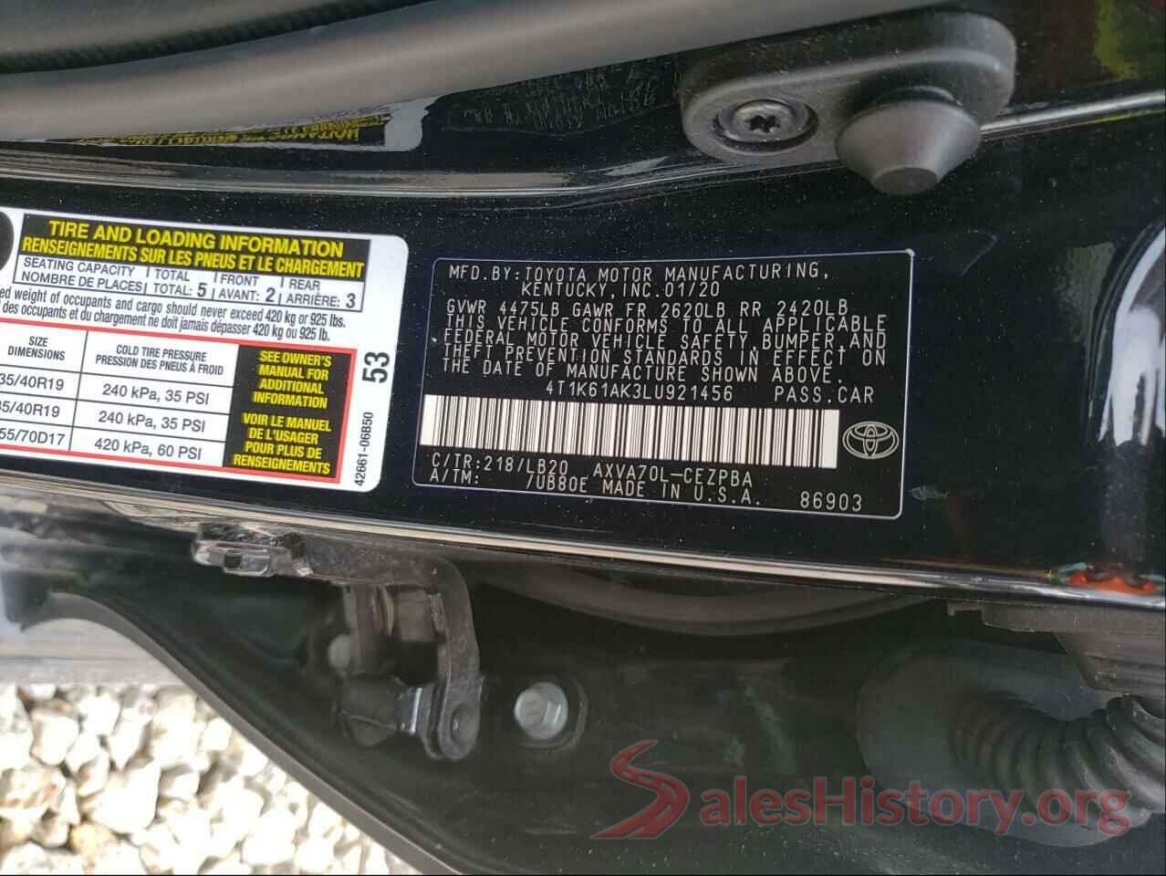 4T1K61AK3LU921456 2020 TOYOTA CAMRY