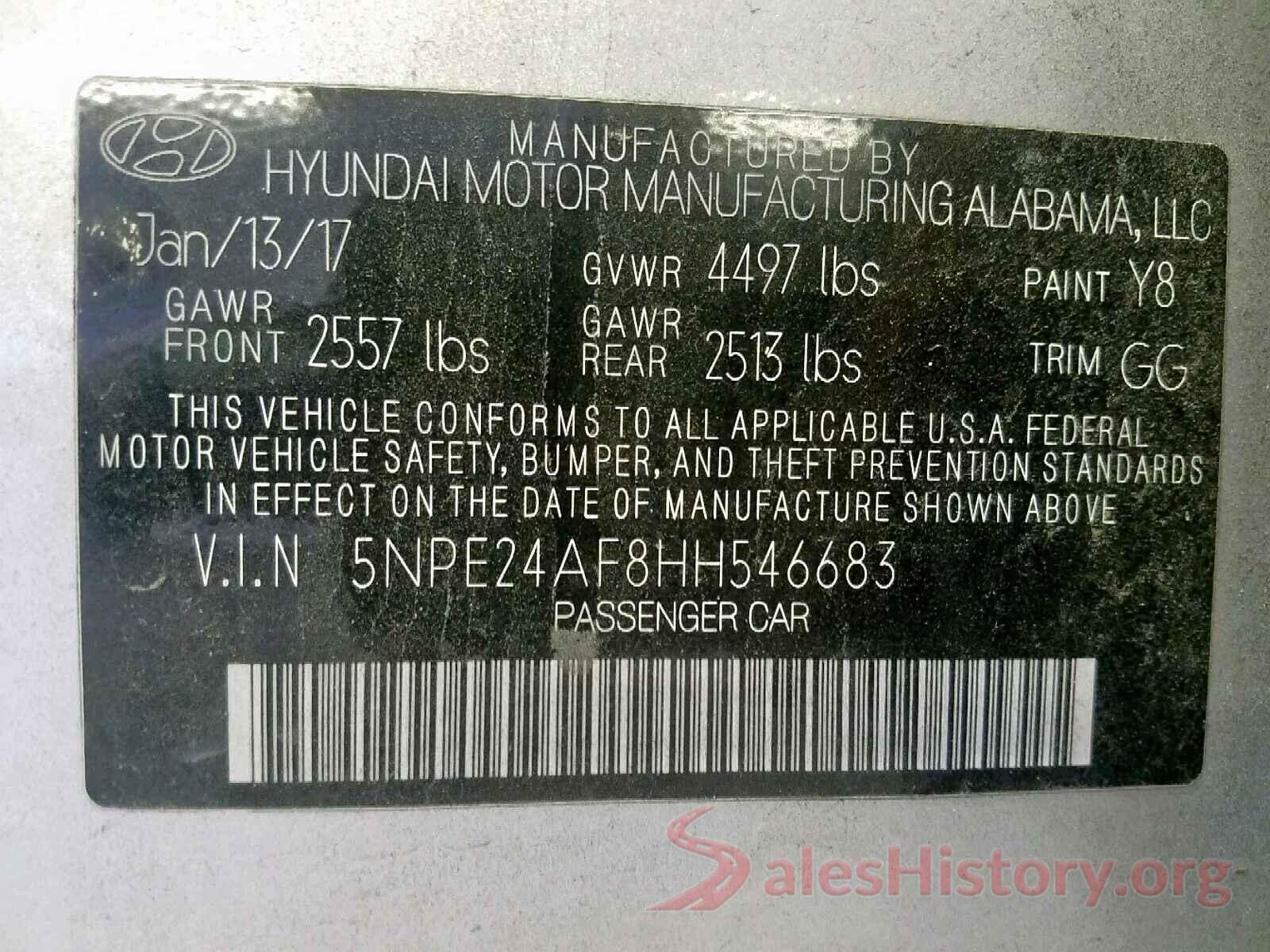 5NPE24AF8HH546683 2017 HYUNDAI SONATA