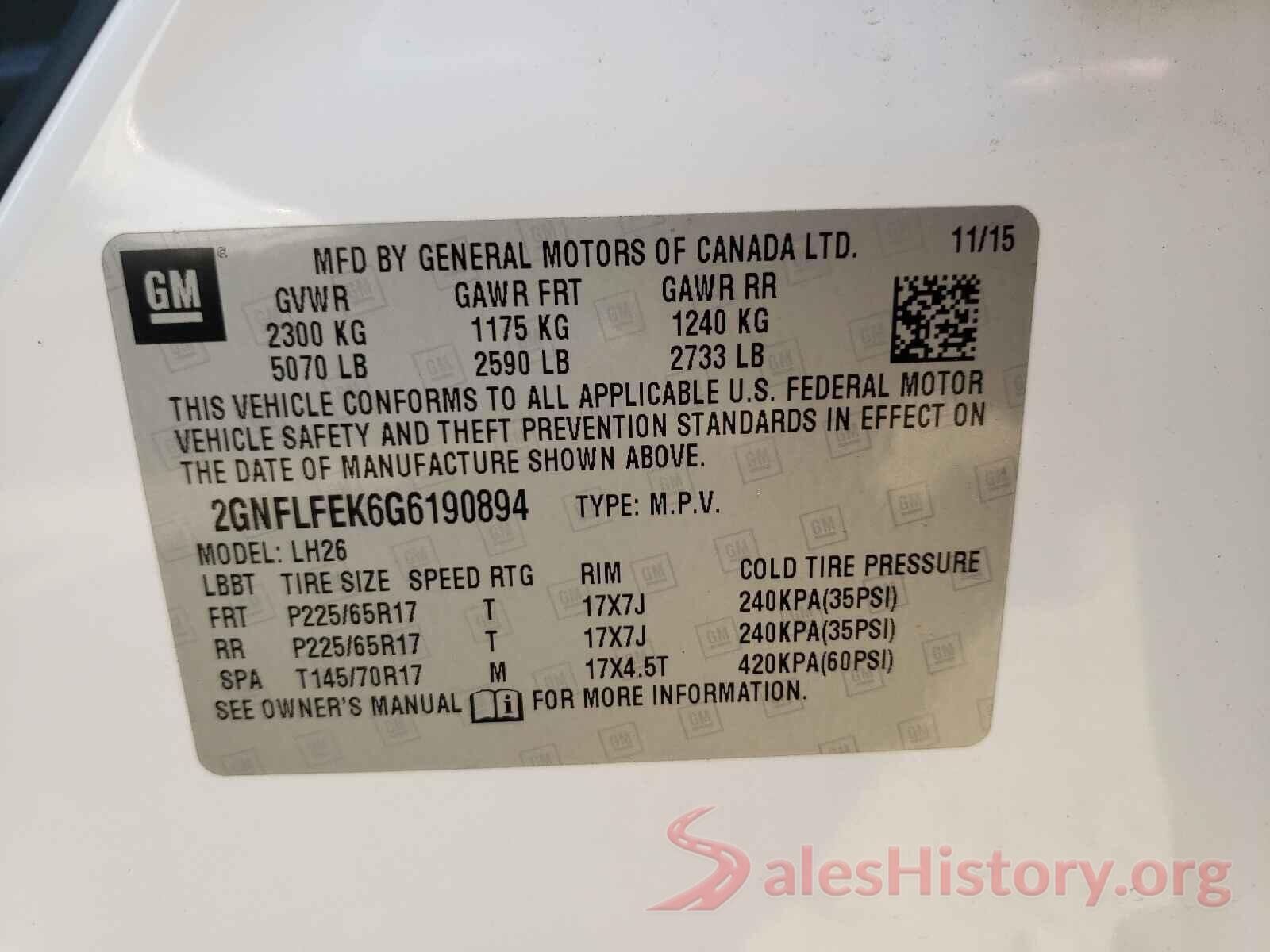 2GNFLFEK6G6190894 2016 CHEVROLET EQUINOX