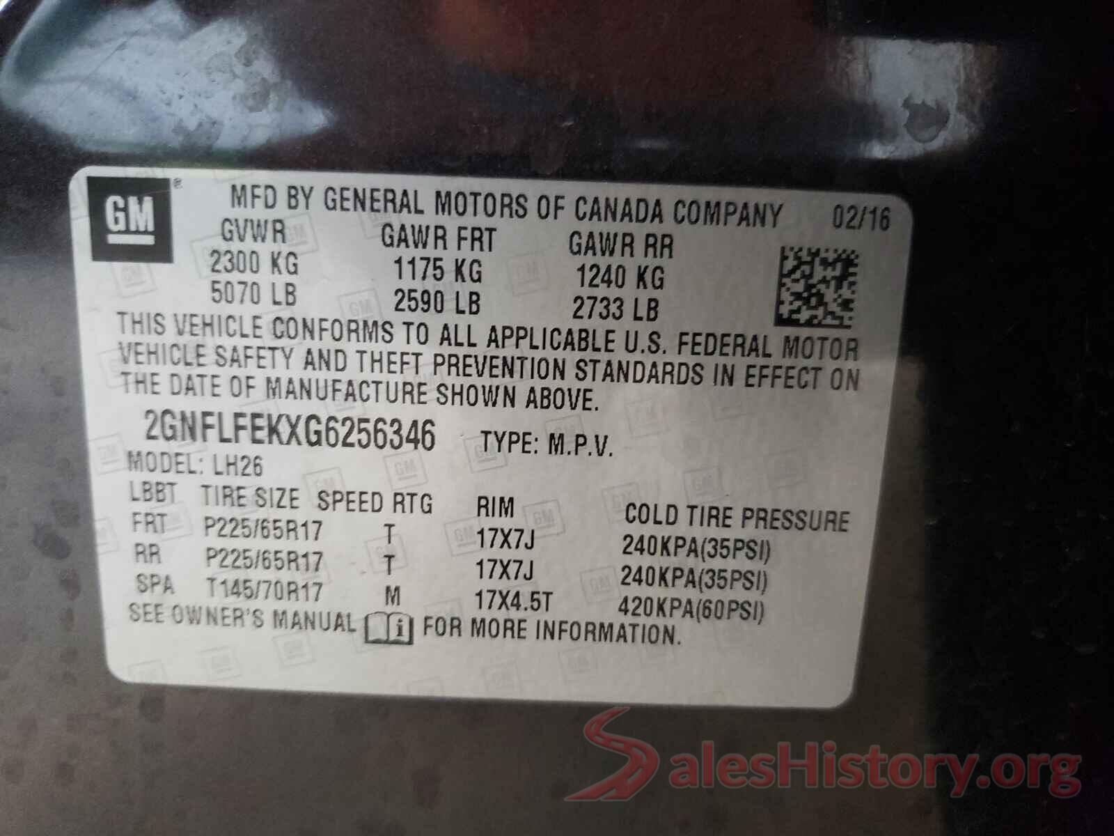 2GNFLFEKXG6256346 2016 CHEVROLET EQUINOX