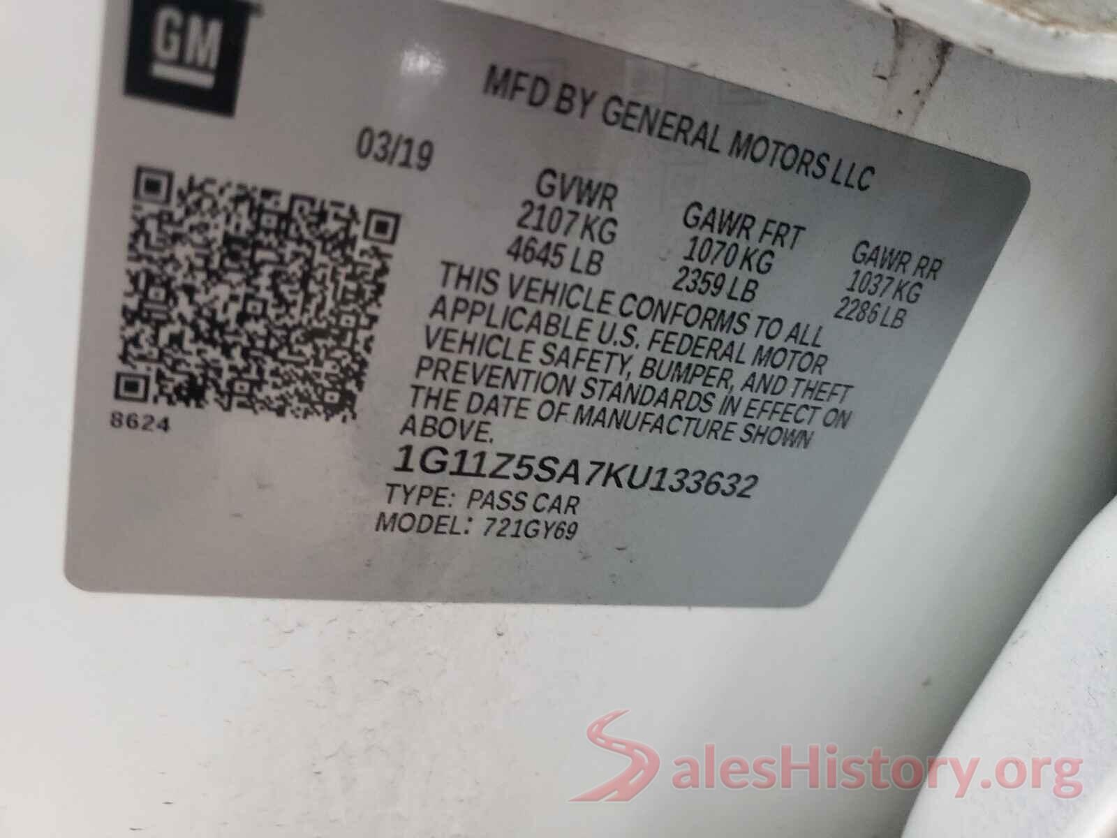 1G11Z5SA7KU133632 2019 CHEVROLET IMPALA