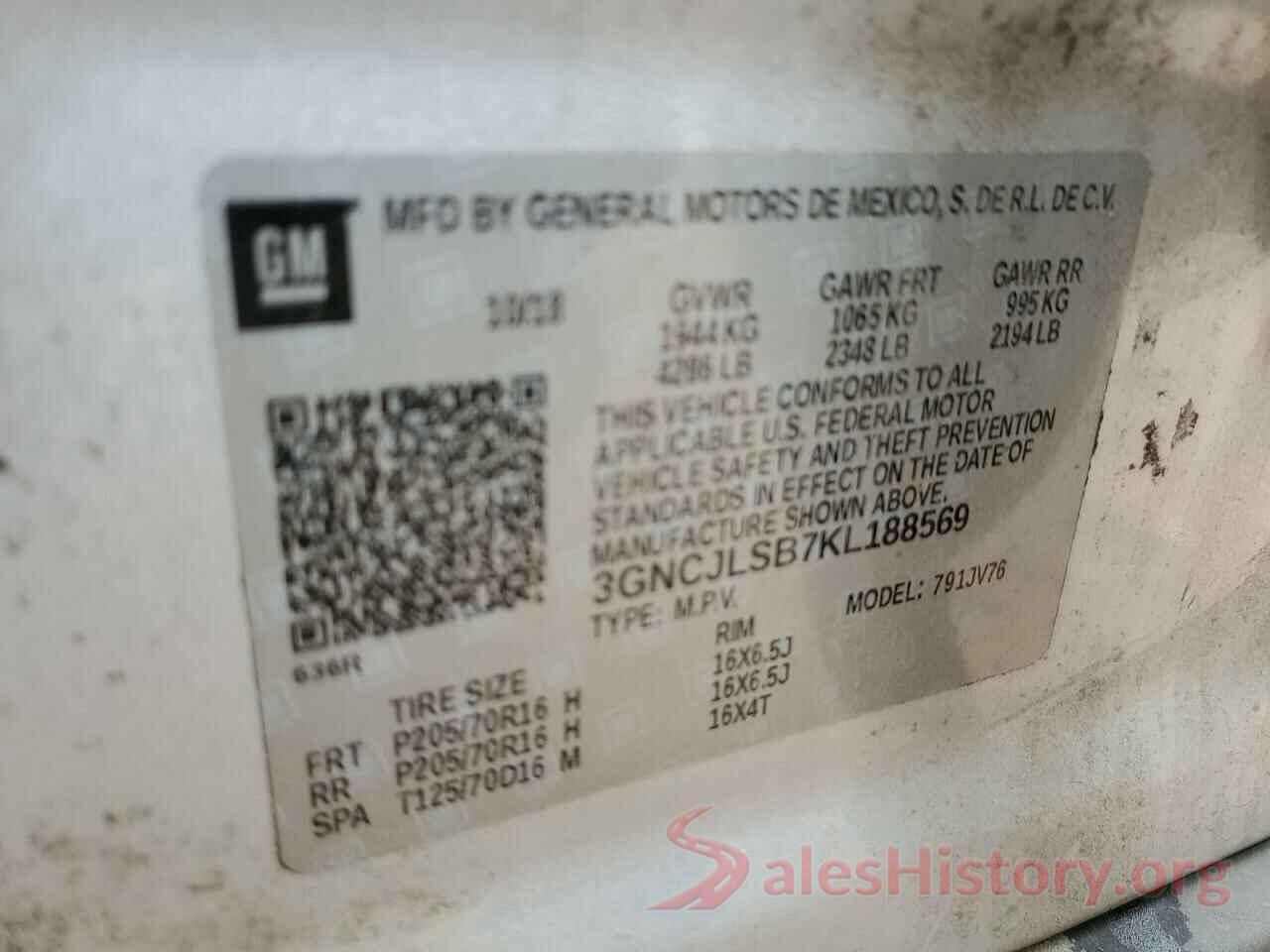 3GNCJLSB7KL188569 2019 CHEVROLET TRAX