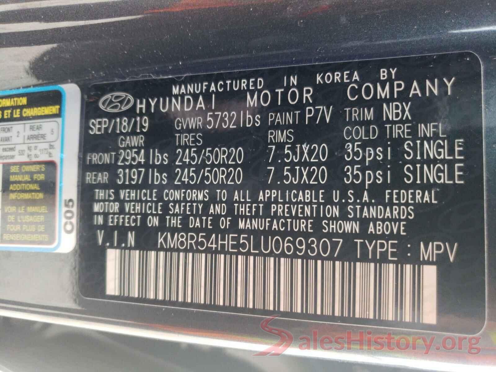 KM8R54HE5LU069307 2020 HYUNDAI PALISADE