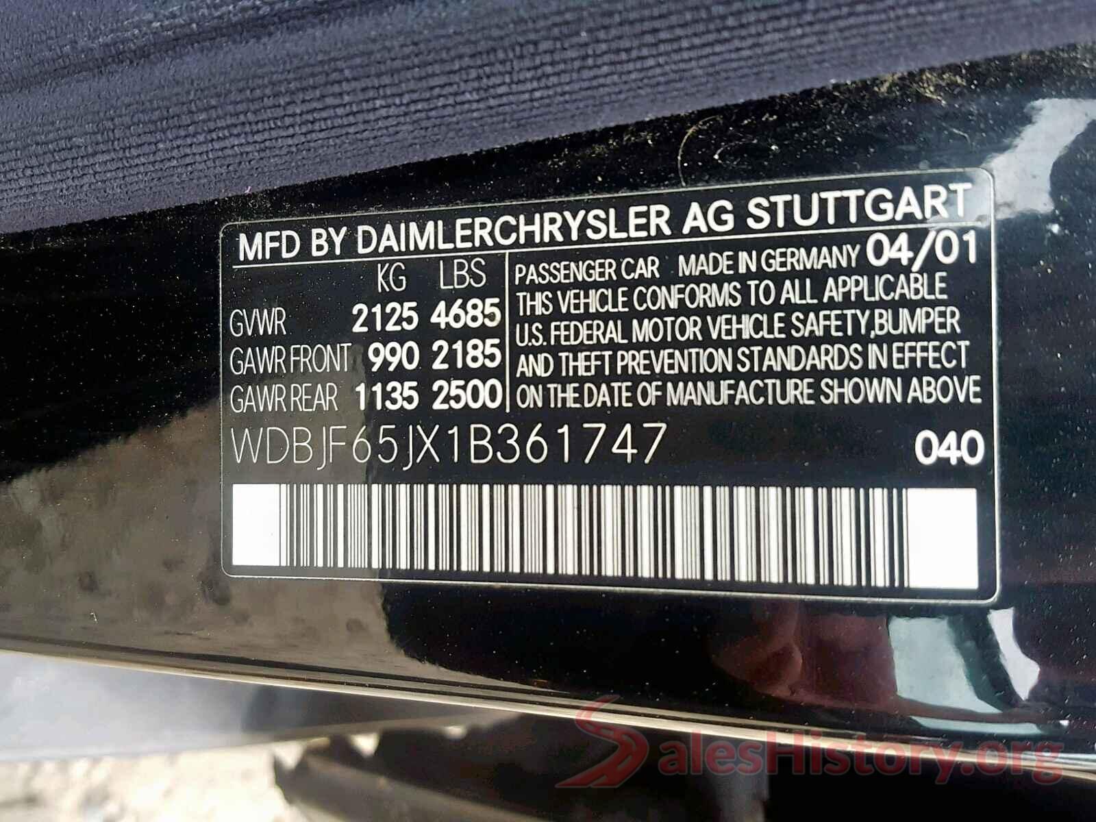 WDBJF65JX1B361747 2001 MERCEDES-BENZ E CLASS