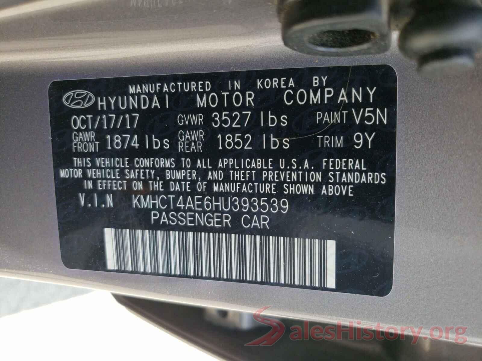 KMHCT4AE6HU393539 2017 HYUNDAI ACCENT