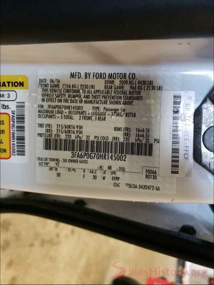 3FA6P0G70HR145002 2017 FORD FUSION