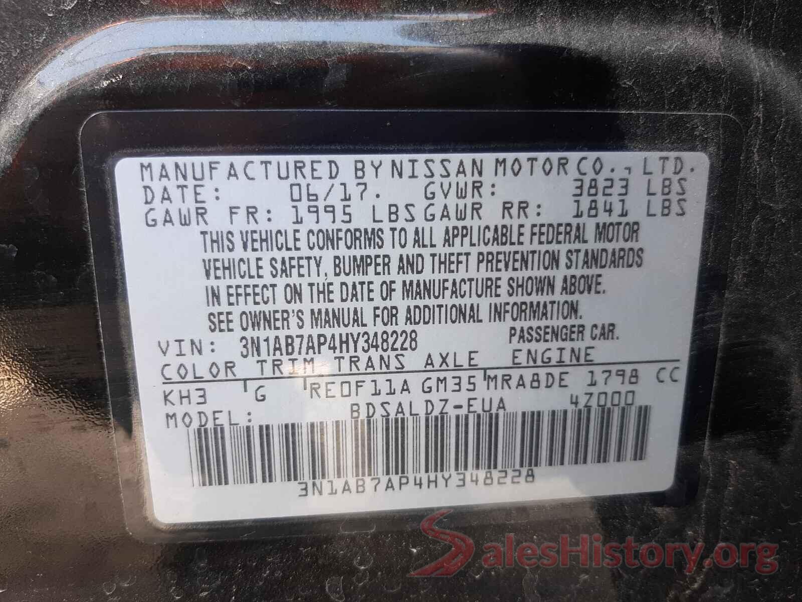 3N1AB7AP4HY348228 2017 NISSAN SENTRA