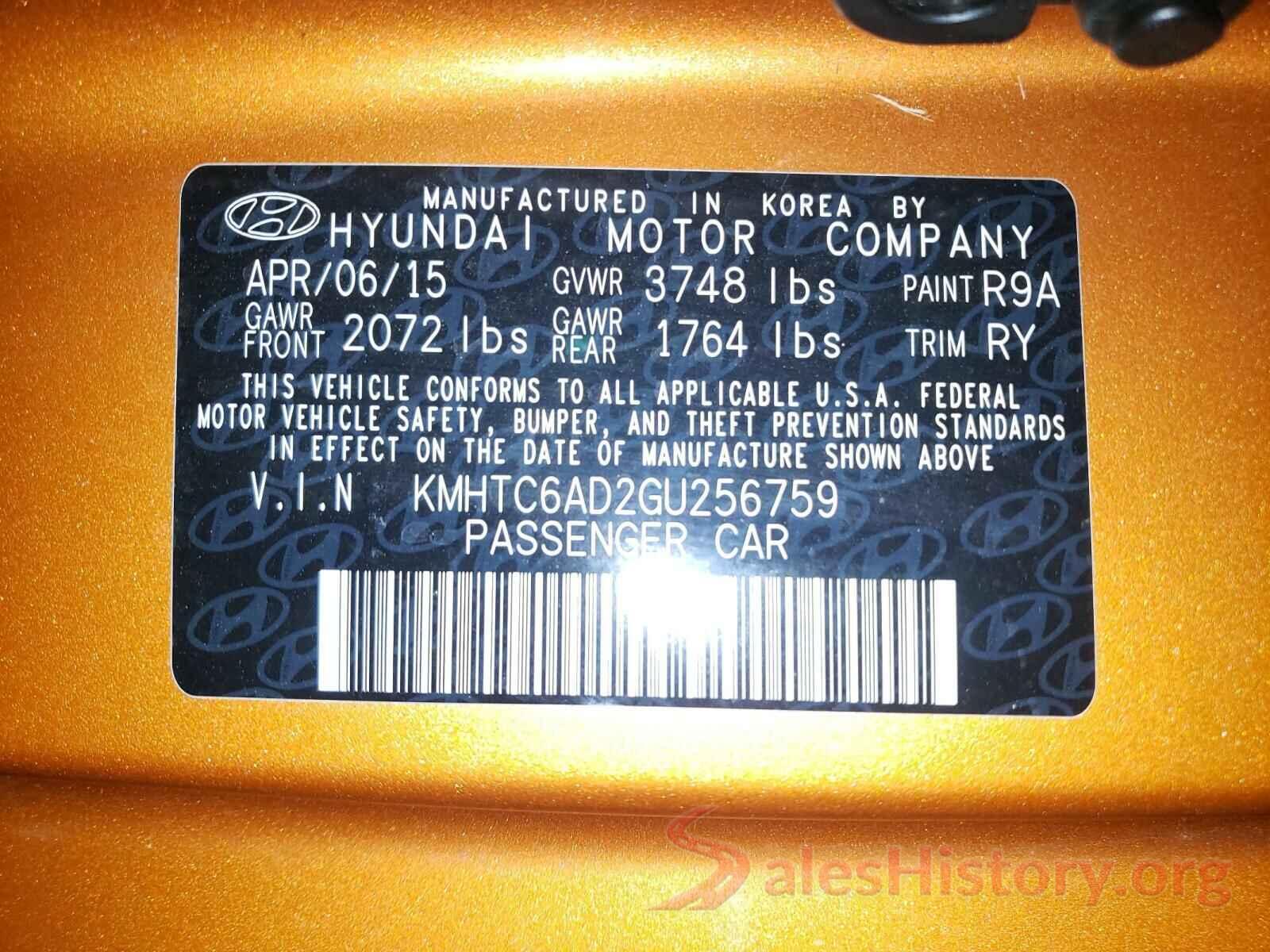 KMHTC6AD2GU256759 2016 HYUNDAI VELOSTER