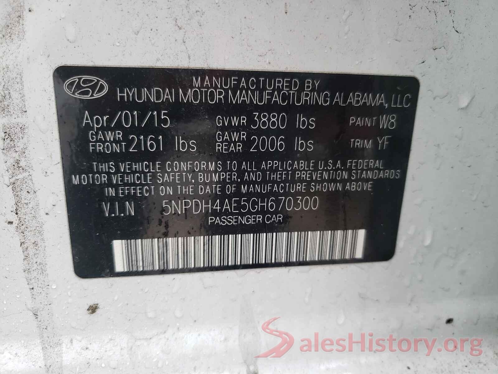 5NPDH4AE5GH670300 2016 HYUNDAI ELANTRA