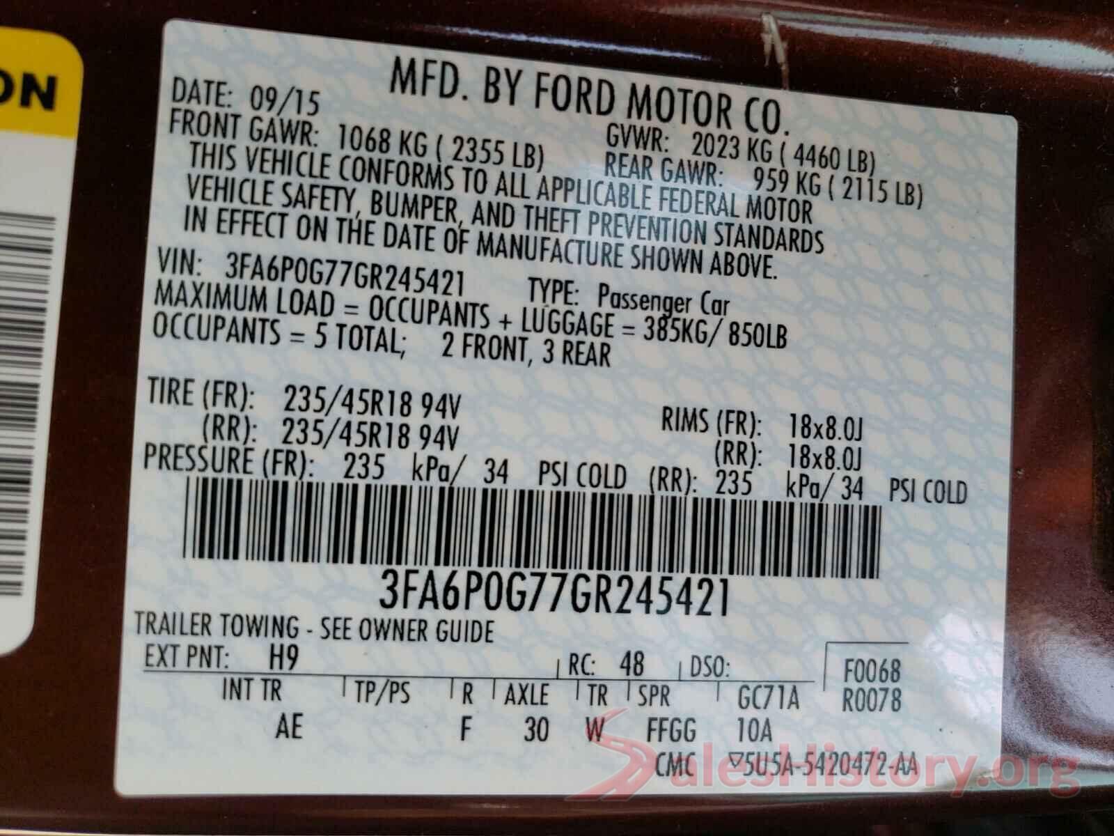 3FA6P0G77GR245421 2016 FORD FUSION